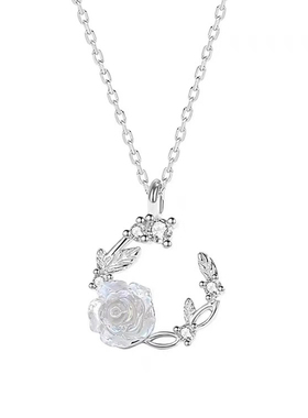 925纯银玫瑰花环吊坠锁骨链