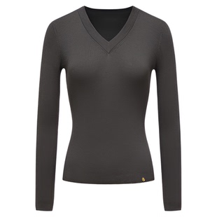 HUI卉青灰色显瘦V领精纺羊毛套头衫修身针织打底衫显瘦针织毛衫