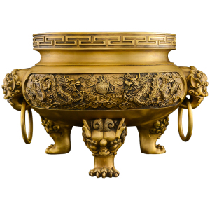 铜香炉黄铜家用室内上香供奉供佛财神爷双龙三足香炉大口径大号