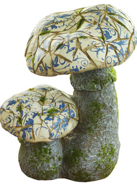 欧式风青花仿陶瓷别墅蘑菇装饰品