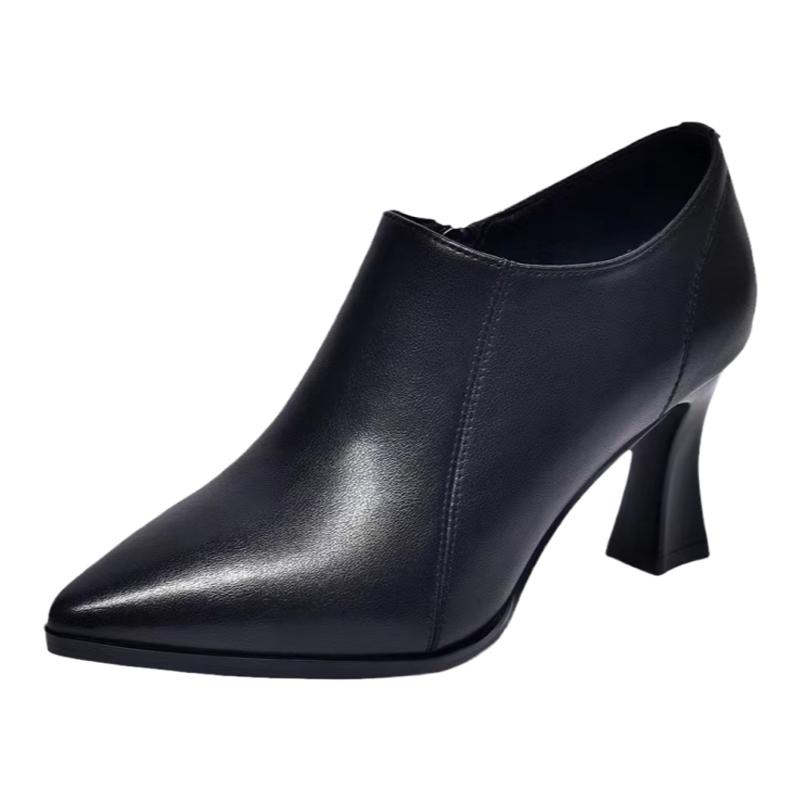 春夏季新款真皮单鞋女深口高跟鞋皮鞋女软皮尖头女鞋粗跟软底百搭
