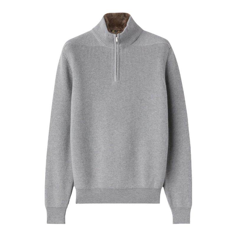 LoroPiana/诺悠翩雅男士针织衫羊绒宽松合体缝线可拆卸毛领新款