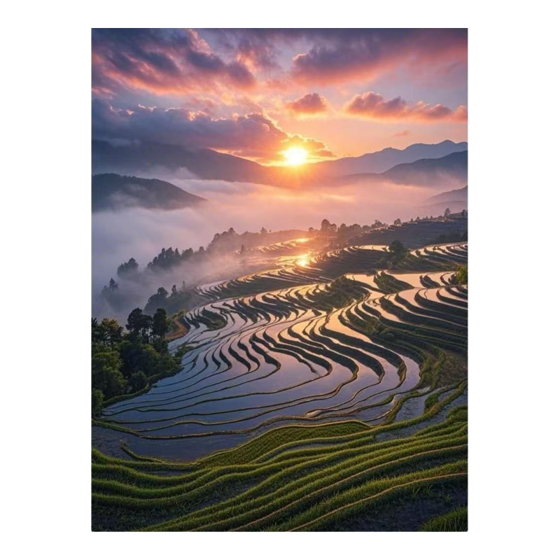 唯美自粘画高山梯田解压风景贴纸