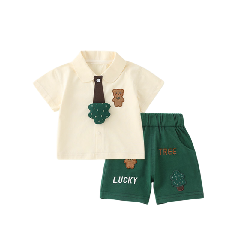 【撤柜专区】品牌专柜 宝宝衬衫短裤套装夏季薄款儿童卡通衣服