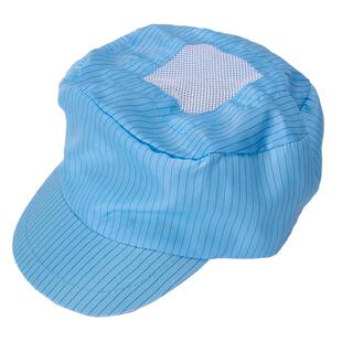 无尘冒工厂防静电帽子透气蓝白色可调节工作帽男女士劳保防尘帽子
