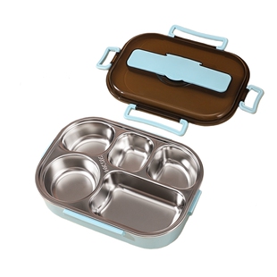 学生餐盒304不锈钢上班族保温饭盒盖子塑料外壳食堂带饭四格饭菜