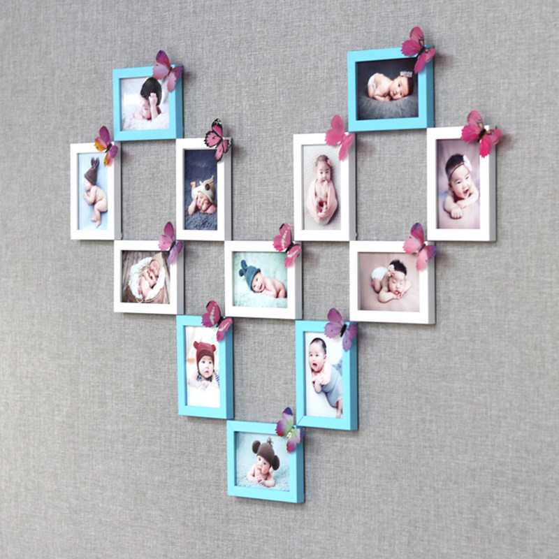 挂墙相框组合八5结婚纱照片墙十10儿童周岁七7心形六6九宫格五8寸