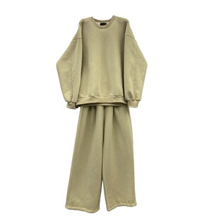 韩版慵懒风加绒卫衣套装圆领套头保暖上衣搭裤脚抽绳阔腿裤两件套