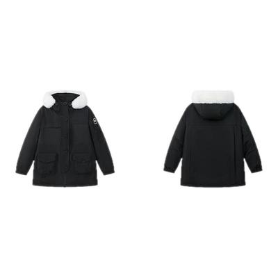 连帽短款工装毛领羽绒服