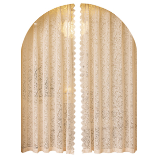 法式奶油风复古蕾丝窗帘免打孔魔术贴卧室客厅拱形门纱帘隔断门帘