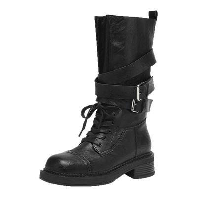 达芙妮黑色复古马丁靴英伦中筒靴