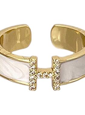 滴油锆石字母H开口戒指韩国轻奢高级感食指戒气质手饰女