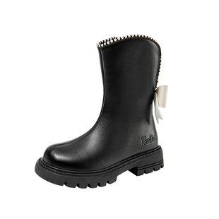 芭比童鞋女童靴子2025冬季新款加绒中筒棉靴百搭公主靴子儿童皮靴