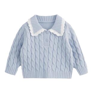 [抗起球]马克珍妮女童北极绒花边领针织衫毛衣秋冬款上衣241069