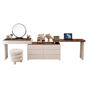 2025新款梳妆台斗柜一体书桌卧室简约现代电脑桌实木柜化妆收纳柜