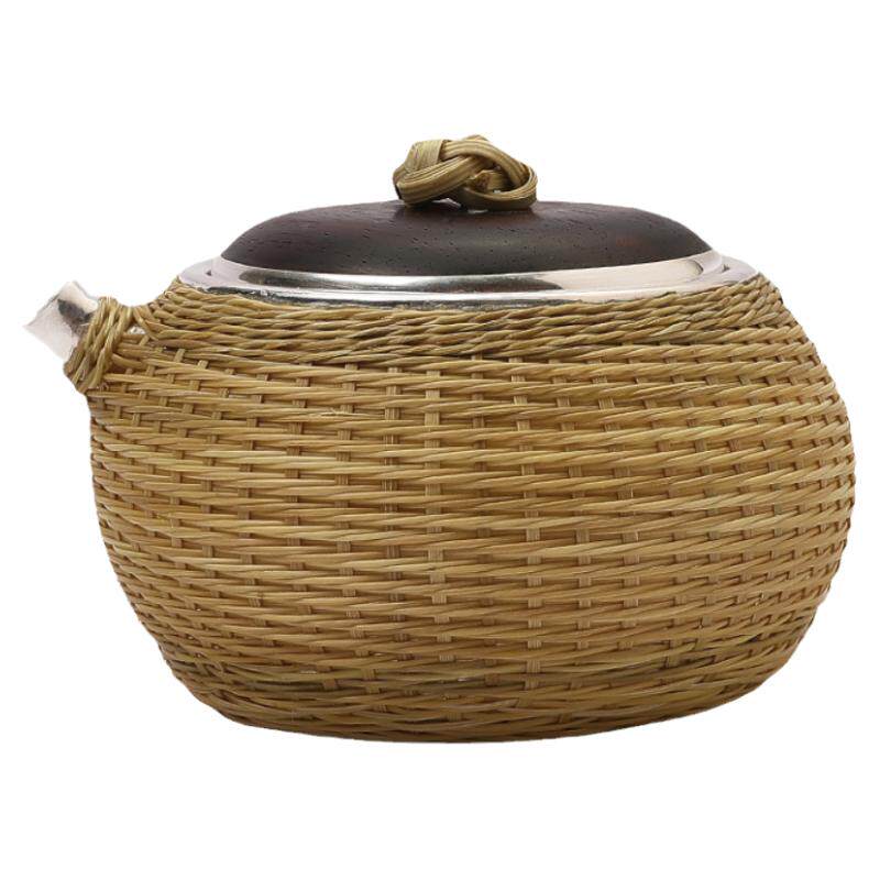 纯银999纯手工竹编泡茶壶手抓壶