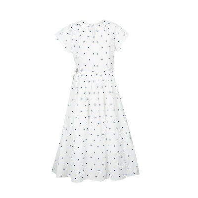 HeyDress法式V领蓝色波点连衣裙