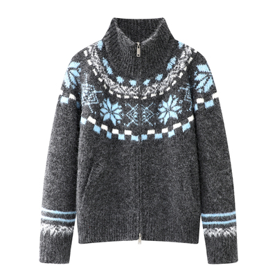 拉夏贝尔/La Chapelle费尔岛针织开衫外套女冬季新款宽松毛衣上衣