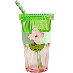 有钱花杯 高颜值水杯女新款2025学生玻璃杯家用办公室吸管杯子男