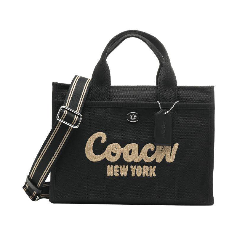 【自营】COACH/蔻驰女士绣花LOGO拉链闭合手提斜挎包帆布托特包
