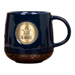 陶瓷马克杯创意浮雕复古个性定制LOGO铜牌咖啡杯大学男女水杯刻字
