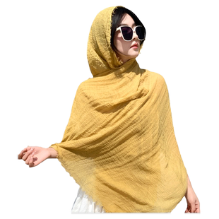 纯色丝巾女夏季韩版百搭薄纱巾黄色遮阳系脖围巾海边沙漠防晒披肩