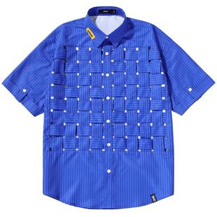 GENANX闪电潮牌夏季短袖衬衫编织镂空条纹设计情侣衬衫苏醒同款