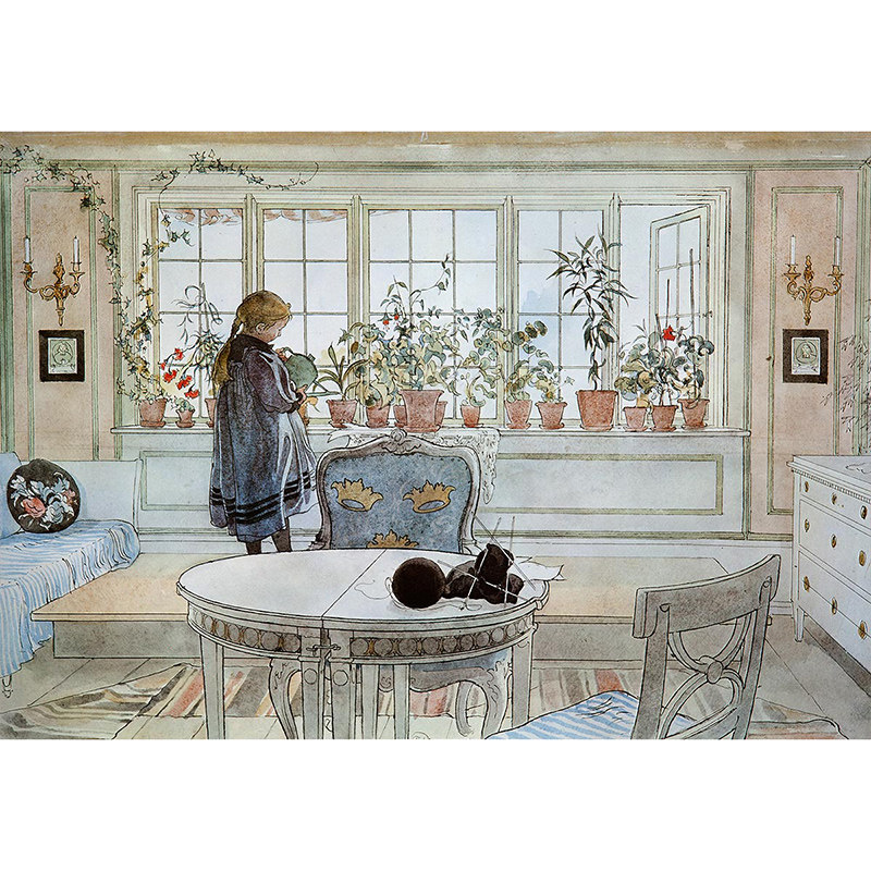 纽约下城公园进口装饰画芯carl larsson窗台上的花30x45cm