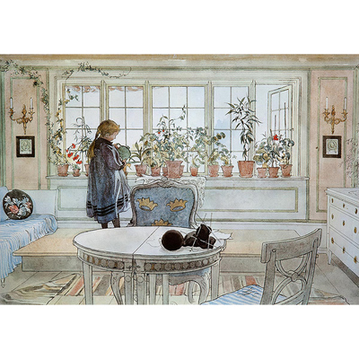 纽约下城公园进口装饰画芯carl larsson窗台上的花30x45cm