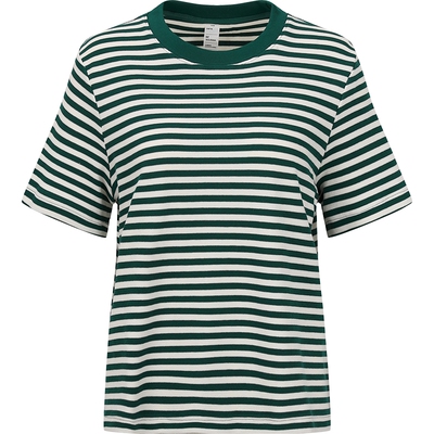 本来BENLAI女士珠地肌理条纹t恤女撞色圆领短袖上衣