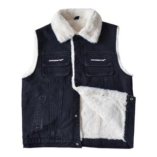 H ANDE宝宝加绒马甲秋冬款男女童坎肩加厚兔毛绒外穿牛仔保暖背心