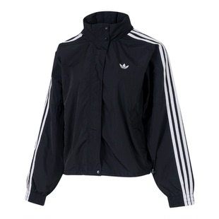 阿迪达斯三叶草女装防风衣夹克2026春款休闲运动服宽松连帽外套女