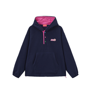 wigglewiggle26年春秋冬季撞色加绒连帽卫衣上衣女丁真同款