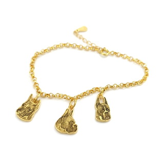 定制宠物手链镀金 999纯银猫狗头像小吊坠玫瑰金黄金色女手链礼物