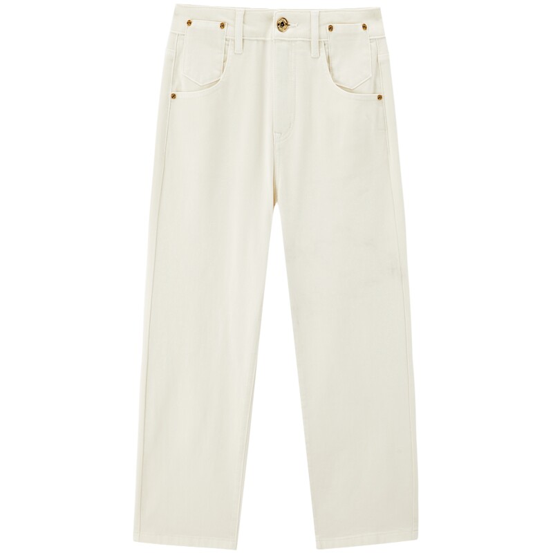 百分小白裤太平鸟凉感九分牛仔裤26夏窄版直筒烟管微喇白色牛仔裤