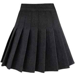 百褶裙女秋冬毛呢格子短裙高腰松紧大码a字裙短款显瘦冬天半身裙