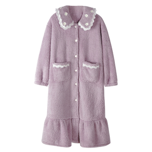 法兰绒睡袍女秋冬款加厚加绒女款浴袍2025新款冬季开衫睡衣裙长袍