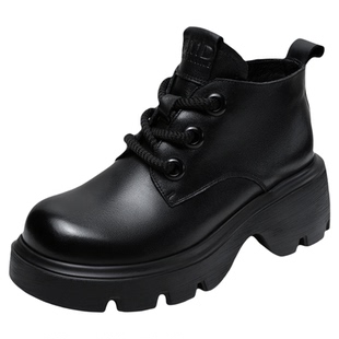 头层牛皮粗跟马丁靴女2026新款秋冬季加绒真皮短靴复古高帮小皮鞋