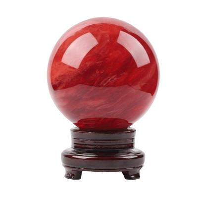 天然熔炼红色水晶球摆件客厅书房商铺公司玄关居家摆件红水晶球