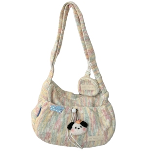 胡子鸡仔日系秋冬毛绒绒可爱包包女韩版小众设计感彩虹少女斜挎包