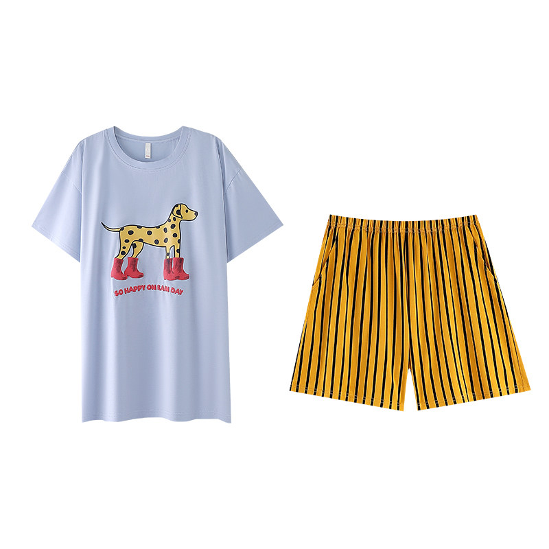 夏季莫代尔女抗菌斑点狗睡衣套装