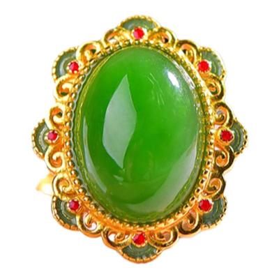 真品和田玉碧玉925银镶嵌蛋面珐琅戒指菠菜绿玉石女戒指玉器指环