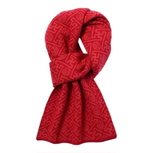 上海故事红色羊毛围巾女冬季本命年围巾保暖羊绒围脖男新年送长辈