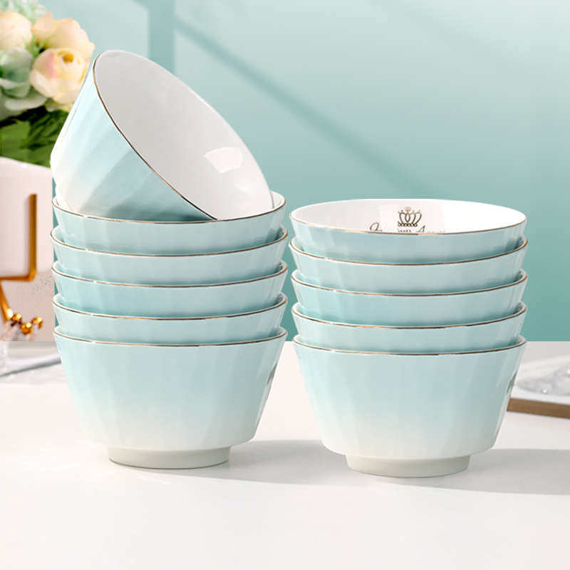 陶瓷碗家用欧式金边可微波吃饭碗盘组合加厚防烫陶瓷面碗餐具套装