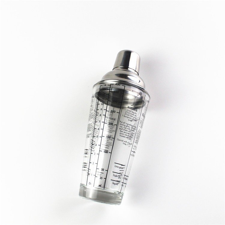 400ML玻璃带刻度不锈钢调手摇杯克鸡尾酒玻璃杯酒吧雪奶茶酒器