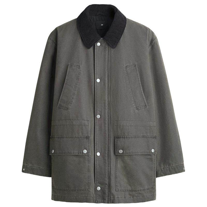 HM男装棉衣冬季巴恩风棉服保暖复古户外运动夹棉派克大衣1305992