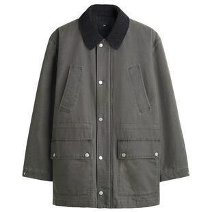 HM男装棉衣冬季巴恩风棉服保暖复古运动夹棉派克大衣1305992