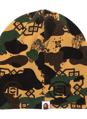 BAPE X CLOT联名配饰猿人刺绣标迷彩丝绸纹理图案针织冷帽905811P
