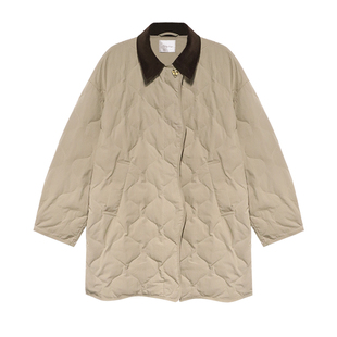 贰羊设计【晚夏苍暮】灯芯绒翻领羽绒服女简约风菱格秋冬加厚外套