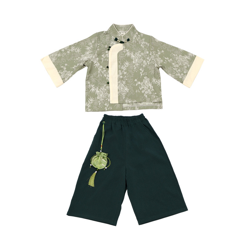 女童国风演出套装春秋新中式表演服两件套唐装汉服中秋节纳福衣服